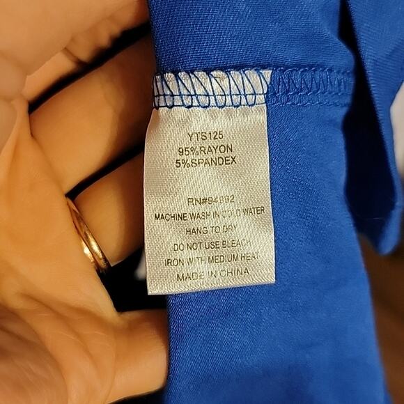 Patrizia Luca Blue Ruched High Low Short Sleeve Relaxed Womens Blouse Size Small - Picture 5 of 6